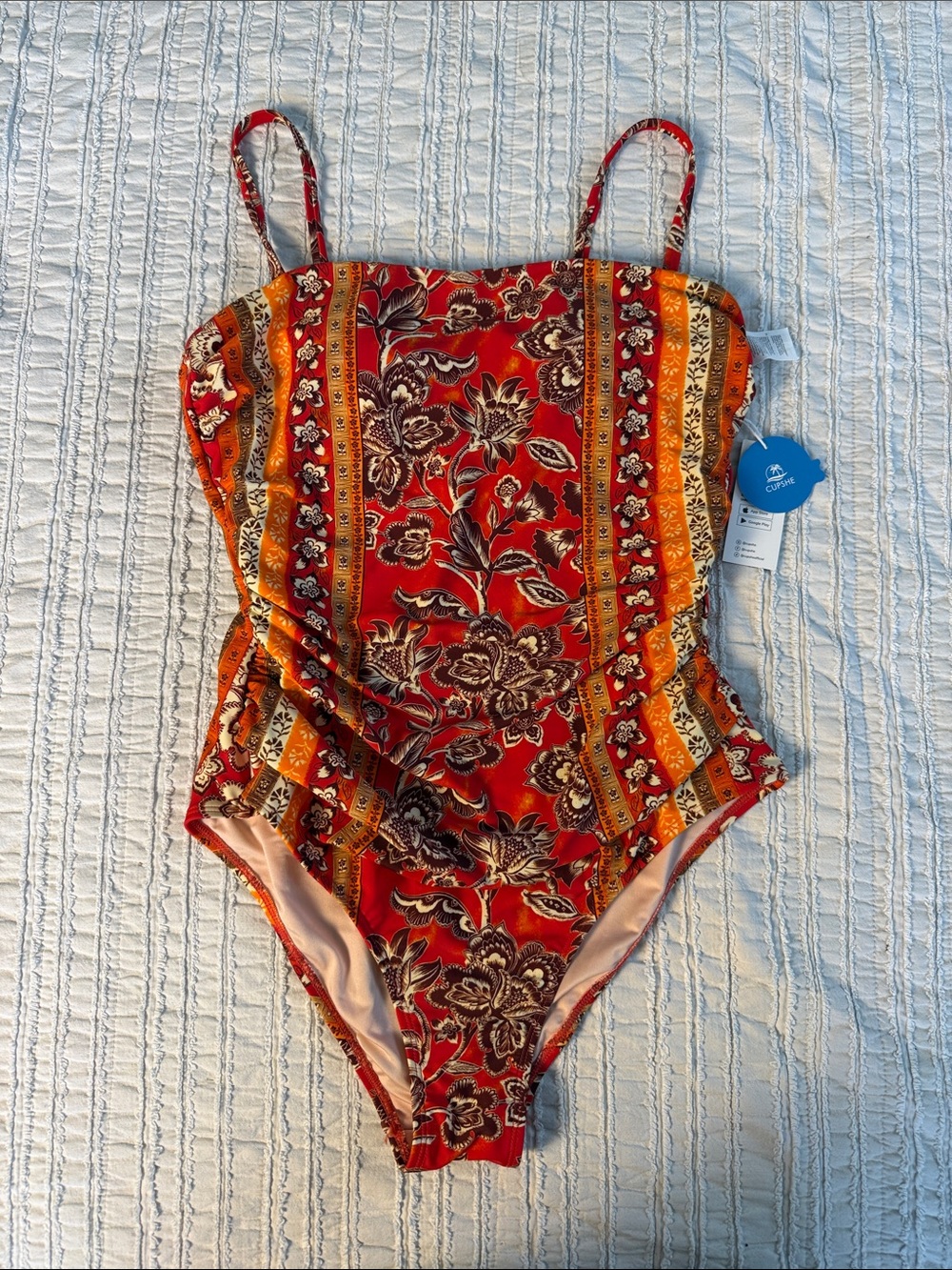 Cupshe Red Orange Boho Floral One-Piece Swimsuit - L
